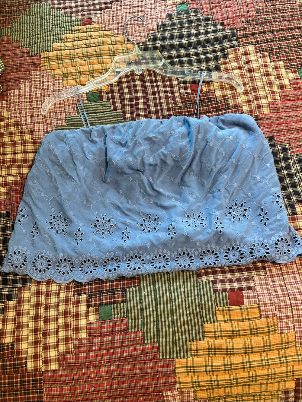 Free People Sky Blue Strapless Eyelet Crop